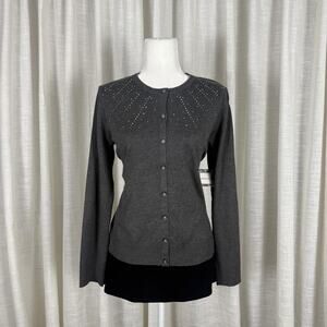 Stitchcount Cardigan Sweater Womens Medium Gray Rhinestone Button Front Knit